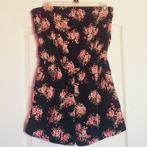 Forever 21 Strapless black Romper with Flowers.